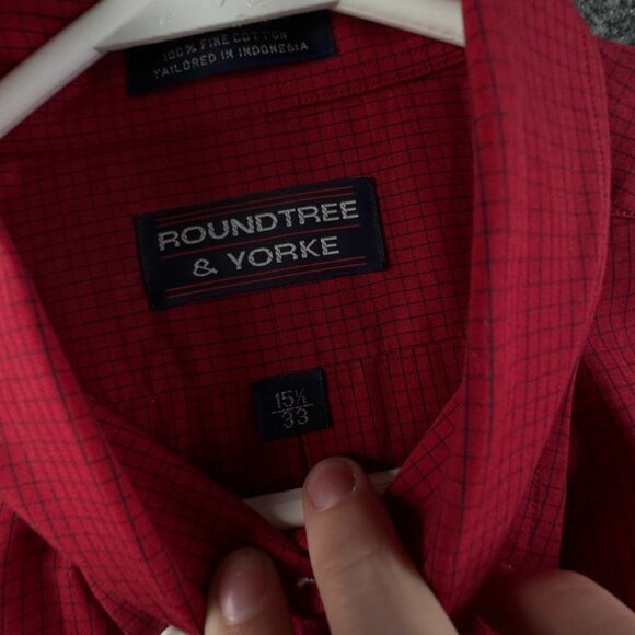 NWT Roundtree & Yorke Button Up Shirt Red Check 15.5 33 Long Sleeve Fine Cotton - Picture 8 of 15